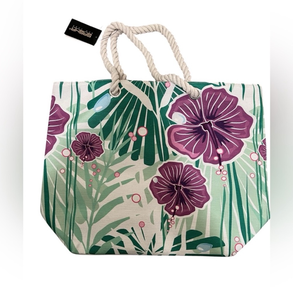 Floral Green and Purple Tote Bag